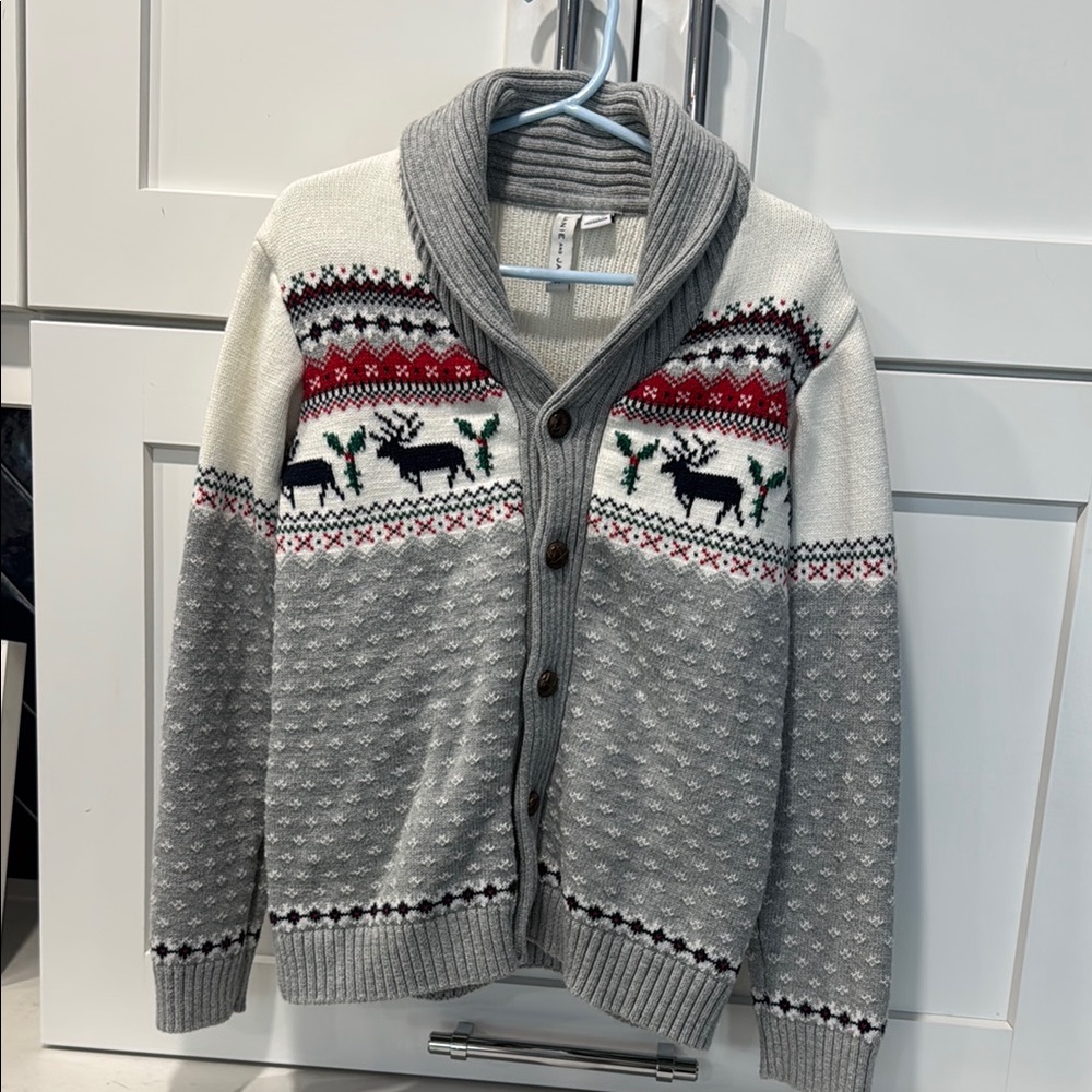Janie and Jack Gray and Red Kids Shawl Collar Sweater